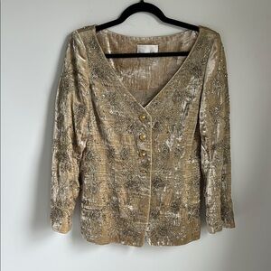 Vintage Badgley Mischka Gold Embellished Velvet Jacket size 8